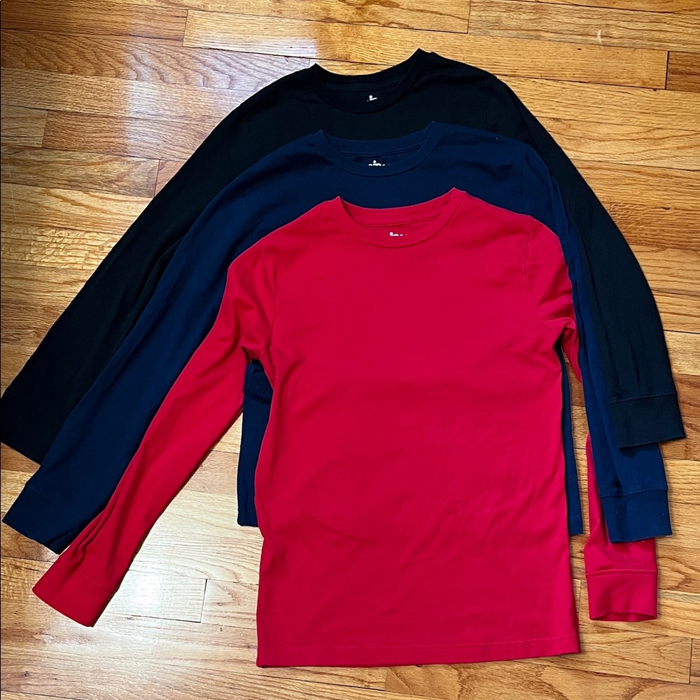 (3) Circo Long Sleeve Kids Tees Bundle - Red, Navy and Black